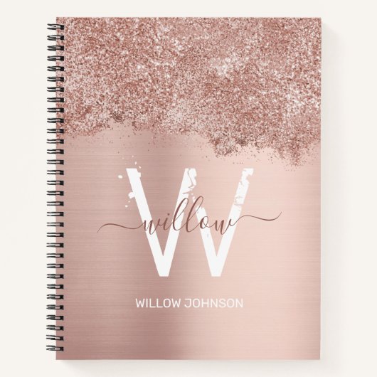 Rose Gold Rosa Girl-Glitzer-Staubmonogramm Notizblock (Vorderseite)