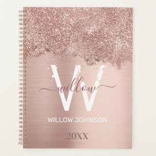 Rose Gold Rosa Girl-Glitzer-Staubmonogramm Planer