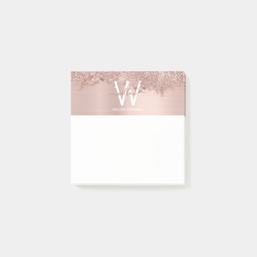 Rose Gold Rosa Girl-Glitzer-Staubmonogramm Post-it Klebezettel (Vorderseite)