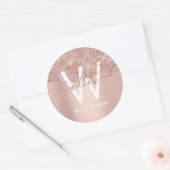Rose Gold Rosa Girl-Glitzer-Staubmonogramm Runder Aufkleber (Umschlag)