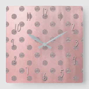 Rose Gold Rosa Glanz Glamour Punkte Modern Chic Quadratische Wanduhr