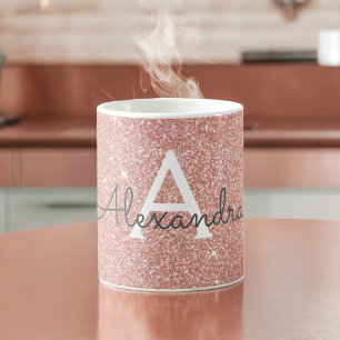 Rose Gold - Rosa Glitter-Monogramm-Name Kaffeetasse