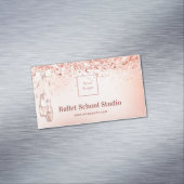Rose Gold Rosa Glitzer Ballettstudio Logo Magnetische Visitenkarte (Beispiel)