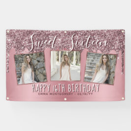 Rose Gold Rosa Glitzer FotoCollage 16. Geburtstag Banner