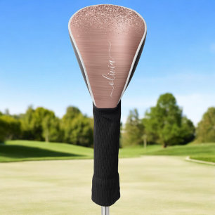 Rose Gold Rosa Glitzer gebürstetes Metal Monogramm Golf Headcover