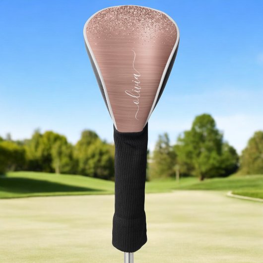 Rose Gold Rosa Glitzer gebürstetes Metal Monogramm Golf Headcover