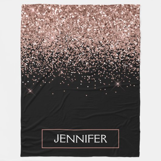 Rose Gold Rosa Glitzer Monogram Fleecedecke (Vorderseite)