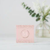 Rose Gold Rosa Glitzer Monogram Quadratische Visitenkarte (Stehend Vorderseite)