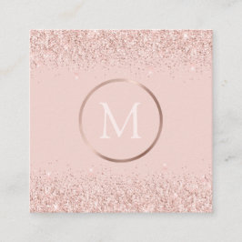 Rose Gold Rosa Glitzer Monogram Quadratische Visitenkarte