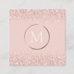 Rose Gold Rosa Glitzer Monogram Quadratische Visitenkarte