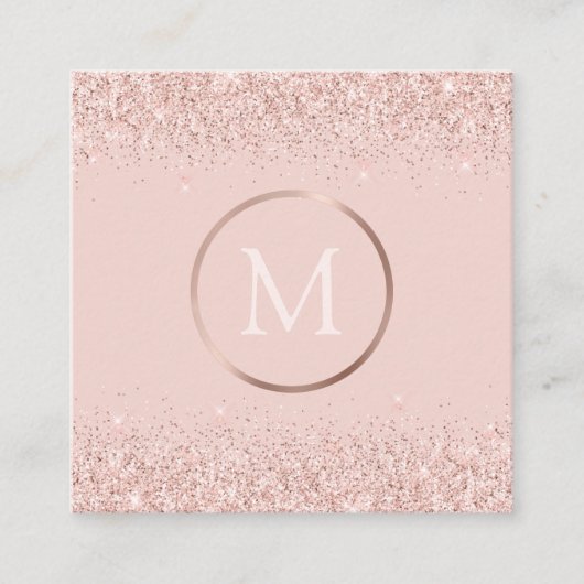 Rose Gold Rosa Glitzer Monogram Quadratische Visitenkarte (Vorderseite)