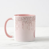 Rose Gold Rosa Glitzer Monogramm Luxus-Initialen Tasse (Links)