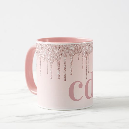 Rose Gold Rosa Glitzer Monogramm Luxus-Initialen Tasse (Vorderseite Links)