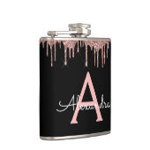 Rose Gold - Rosa Glitzer Monogramm Name Flachmann (Rechts)