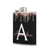 Rose Gold - Rosa Glitzer Monogramm Name Flachmann (Links)