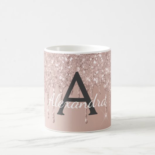 Rose Gold - Rosa Glitzer Monogramm Name Kaffeetasse (Mittel)
