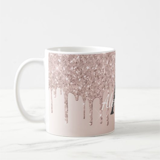 Rose Gold - Rosa Glitzer Monogramm Name Kaffeetasse (Links)