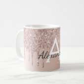 Rose Gold - Rosa Glitzer Monogramm Name Kaffeetasse (Vorderseite Links)