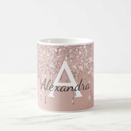 Rose Gold - Rosa Glitzer Monogramm Name Kaffeetasse (Mittel)