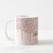 Rose Gold - Rosa Glitzer Monogramm Name Kaffeetasse (Links)