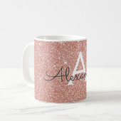 Rose Gold - Rosa Glitzer Monogramm Name Kaffeetasse (Vorderseite Links)