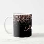 Rose Gold - Rosa Glitzer Monogramm Name Kaffeetasse (Links)