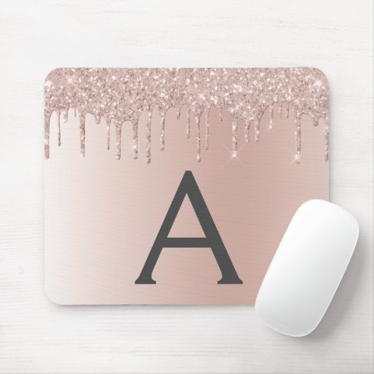 Rose Gold - Rosa Glitzer Monogramm Name Mousepad (Mit Mouse)
