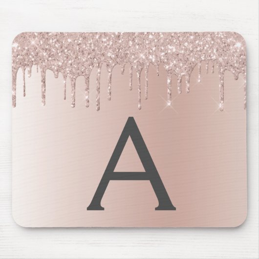 Rose Gold - Rosa Glitzer Monogramm Name Mousepad (Vorne)