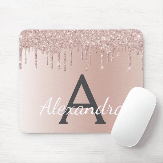 Rose Gold - Rosa Glitzer Monogramm Name Mousepad (Mit Mouse)