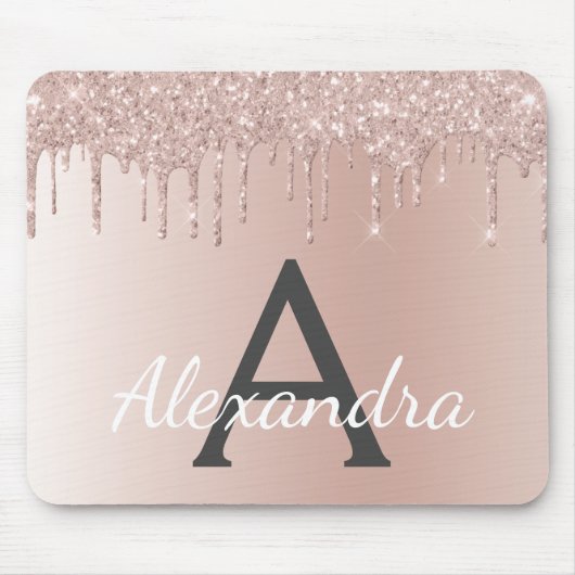 Rose Gold - Rosa Glitzer Monogramm Name Mousepad (Vorne)