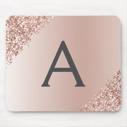Rose Gold - Rosa Glitzer Monogramm Name Mousepad (Vorne)