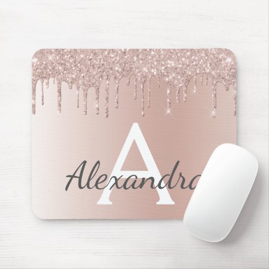 Rose Gold - Rosa Glitzer Monogramm Name Mousepad (Mit Mouse)