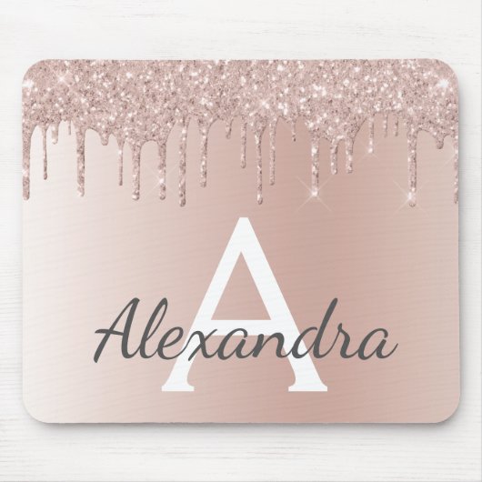 Rose Gold - Rosa Glitzer Monogramm Name Mousepad (Vorne)