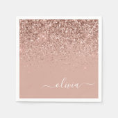 Rose Gold - Rosa Glitzer Monogramm Name Serviette (Vorderseite)