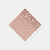 Rose Gold - Rosa Glitzer Monogramm Name Serviette (Ecke)