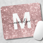 Rose Gold Rosa Glitzer Name Monogram Mousepad