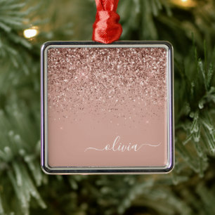 Rose Gold - Rosa Glitzer Name Ornament Aus Metall
