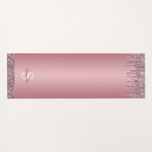 Rose Gold Rosa Glitzer Sparkeller Tropfen Monogram Yogamatte (Rückseite (Horizontal))