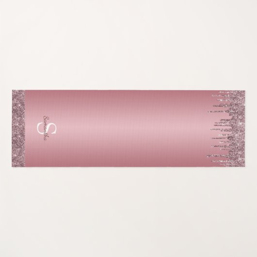 Rose Gold Rosa Glitzer Sparkeller Tropfen Monogram Yogamatte (Vorderseite (Horizontal))