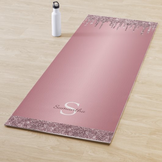 Rose Gold Rosa Glitzer Sparkeller Tropfen Monogram Yogamatte (Beispiel)