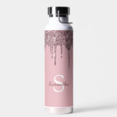 Rose Gold Rosa Glitzer Sparkeln Tropfen Monogramm Trinkflasche (Links)