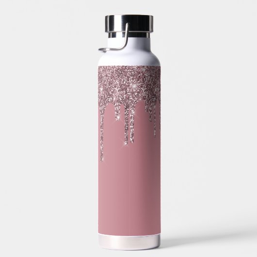 Rose Gold Rosa Glitzer Sparkeln Tropfen Monogramm Trinkflasche (Rechts)