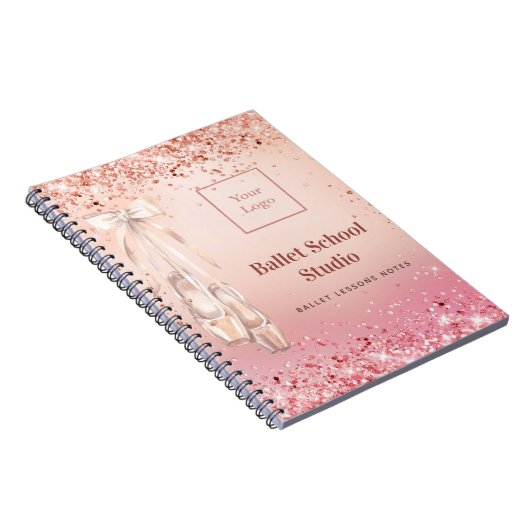 Rose gold Rosa Glitzer Tanzschule Logo Journal Notizblock (Rechte Seite)