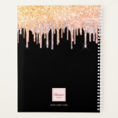 Rose gold Rosa Glitzer Tropfen Schwarzer Name 2024 Planer (Rückseite)