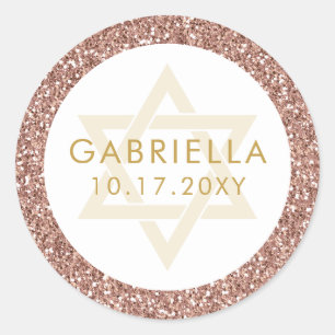 Rose Gold Rosa Glitzer und Gold Bat Mitzvah Runder Aufkleber