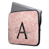 Rose Gold Rosa Glitzer und Sparkronen Monogramm Laptopschutzhülle (Vorderseite Links)
