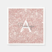 Rose Gold Rosa Glitzer und Sparkronen Monogramm Serviette (Vorderseite)