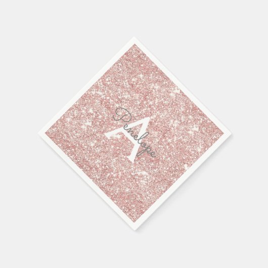 Rose Gold Rosa Glitzer und Sparkronen Monogramm Serviette (Ecke)