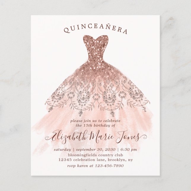 Rose Gold Rosa Kleid QUINCEAÑERA Geburtstag (Vorderseite)