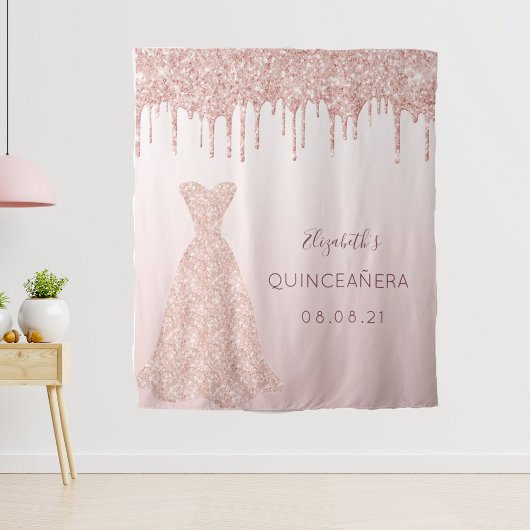 Rose Gold rosa Kleid Quinceanera Wandteppich